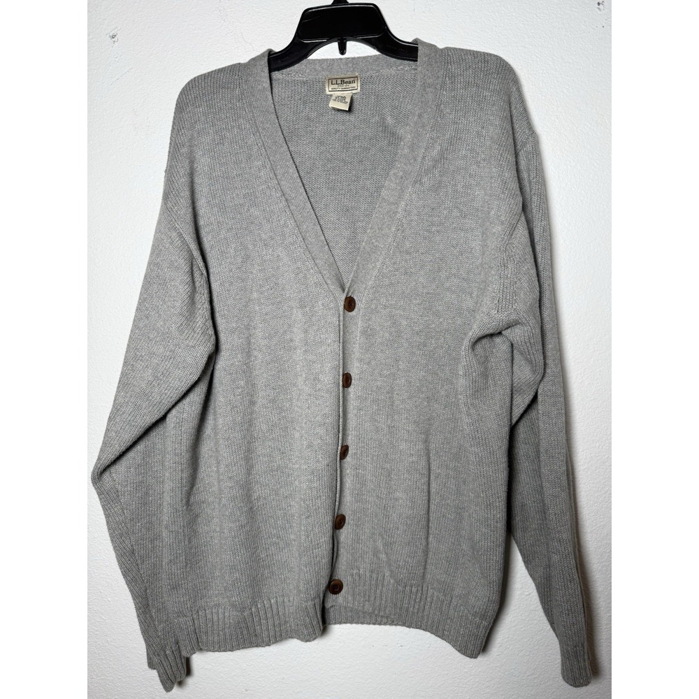 VTG LL‎ Bean Knit Cotton Cardigan Sweater Preppy grey Sz L Grandpa Mr Rogers